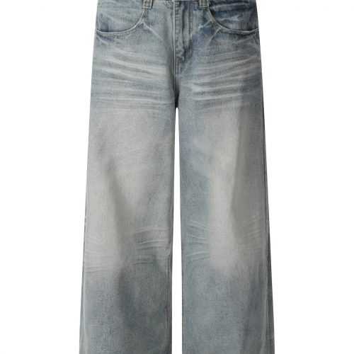 Men's Wide Leg Wash Denim Jeans