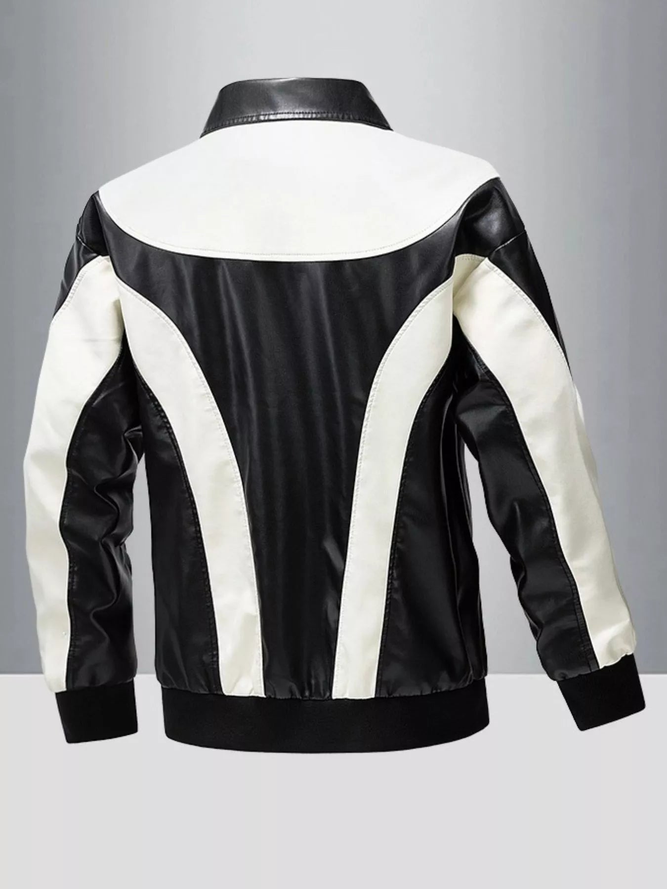 Men's Two-Tone Zip Up Leather Jacket - Image 4