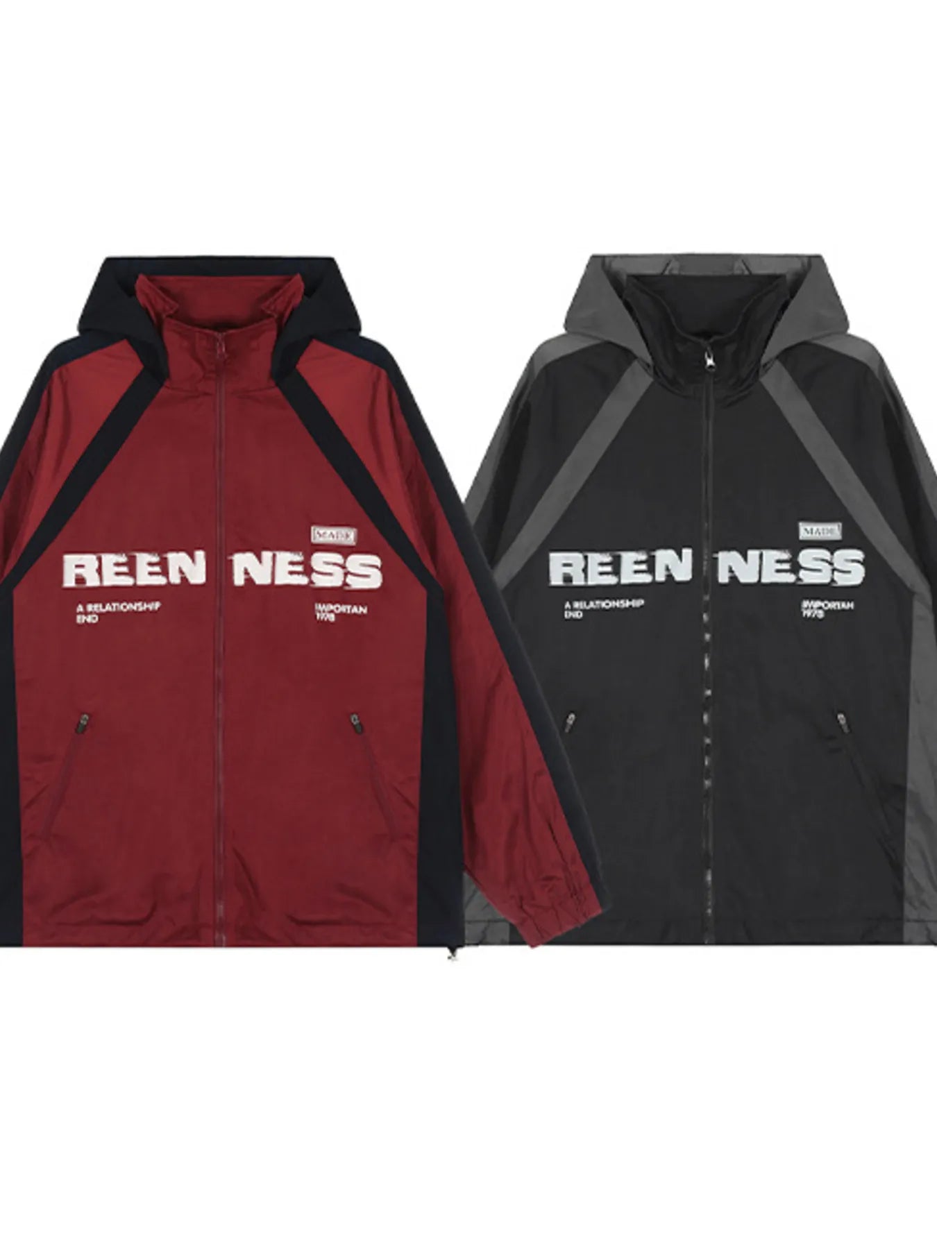 Men's Letter Zip Up Hooded Windbreaker Jacket - Image 3