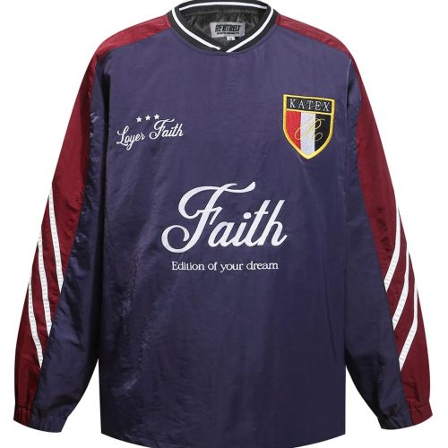 Men's Contrast Pullover Windbreaker with Embroidered Detail
