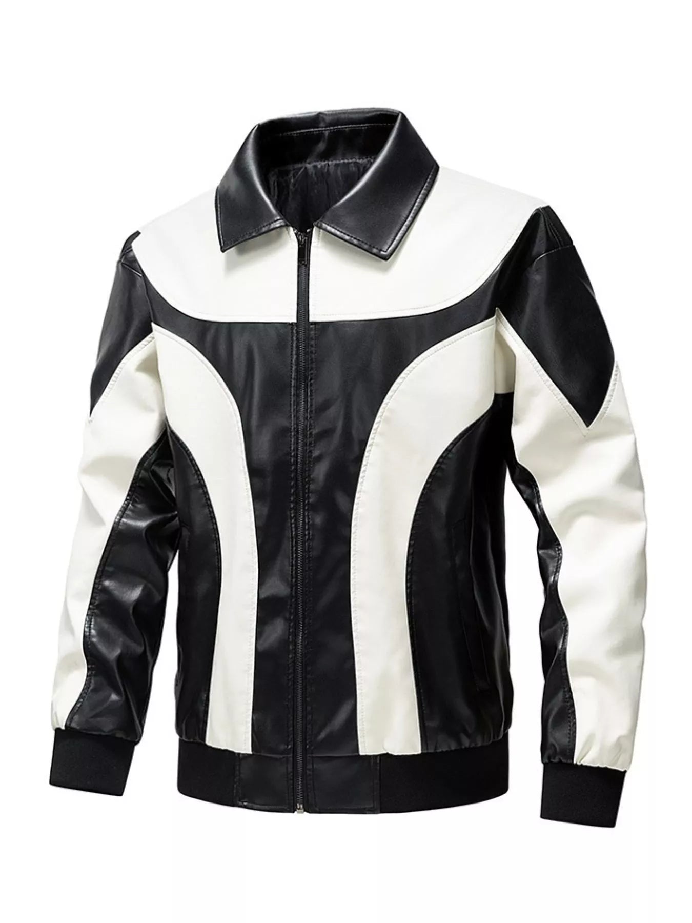 Men's Two-Tone Zip Up Leather Jacket - Image 3