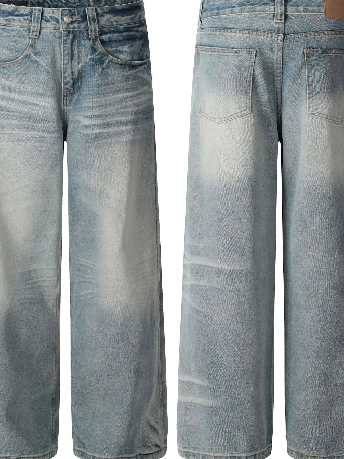 Men's Wide Leg Wash Denim Jeans - Image 4