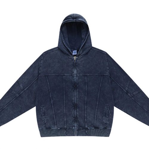 Men's Washed Zip Up Casual Hoodie