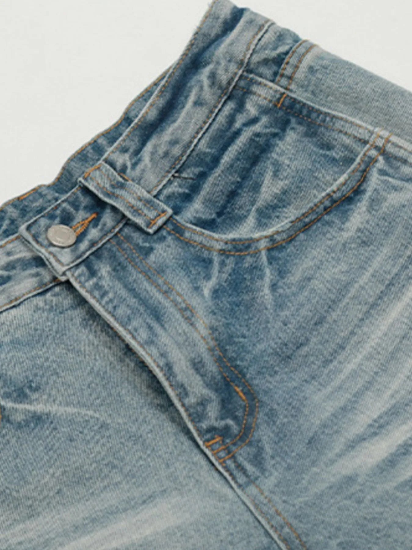 Men's Wide Leg Wash Denim Jeans - Image 7