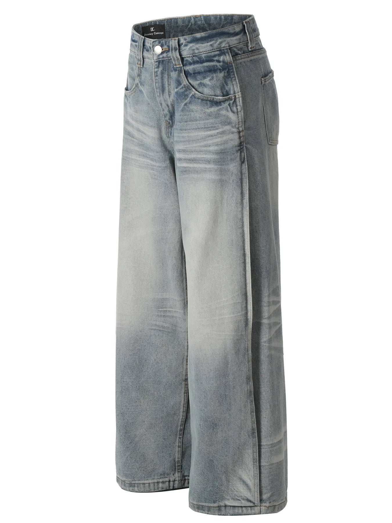 Men's Wide Leg Wash Denim Jeans - Image 2